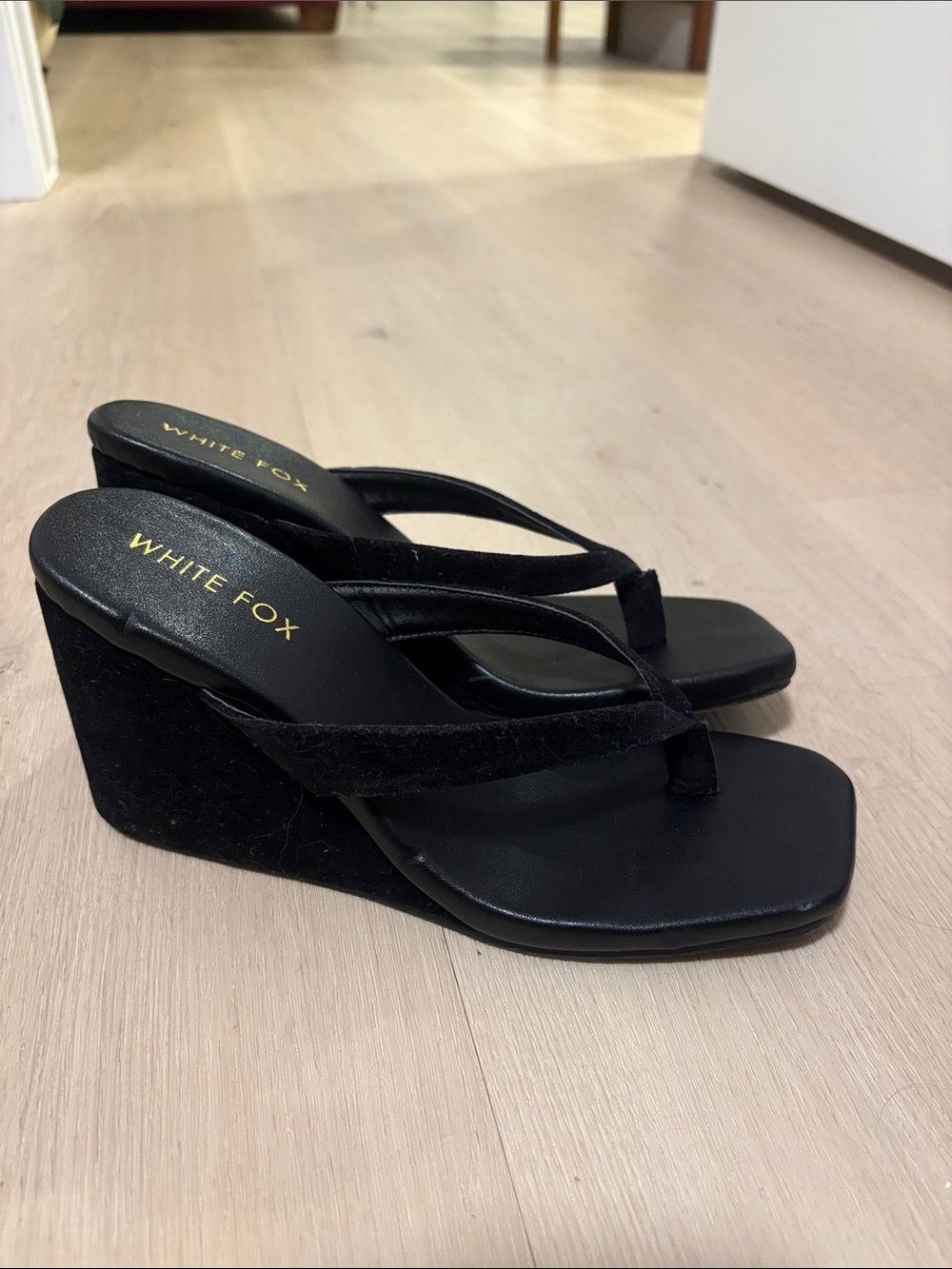 White Fox Boutique Black Wedge Thong Sandals